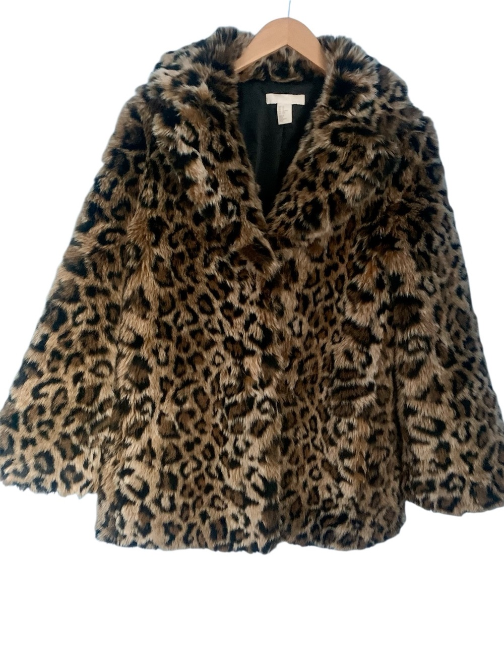 H&M Faux Leopard Print Fur Jacket Coat Oversized Mobwife Classic Size XS